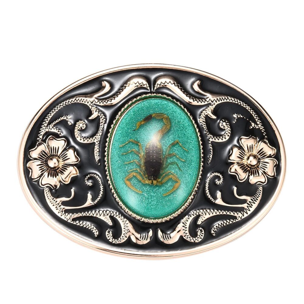 3429 Scorpion Belt Buckle , Western Floral Cowboy Cowgirl Vintage Oval Belt